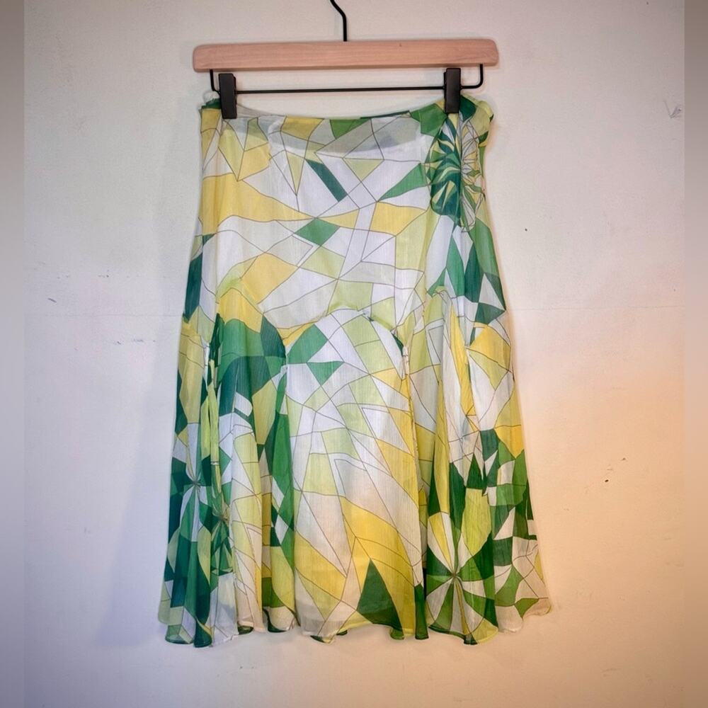 GRACE Dane Lewis Geometric Silk Midi Skirt EUC